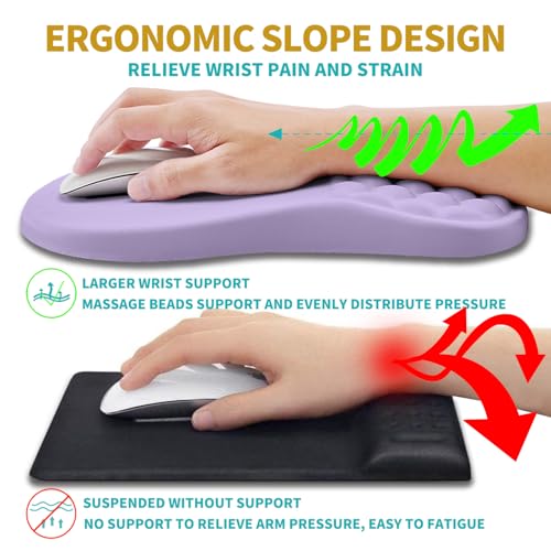Hokafenle 2 in 1 Ergonomic Mouse Pad Wrist Support & Wrist Rest for Computer Keyboard Set, with Relieve Carpal Tunnel Pain Massage Bulge and Full Memory Gel Design (2In1 Set, Lavender) - color: Hk017-lavender