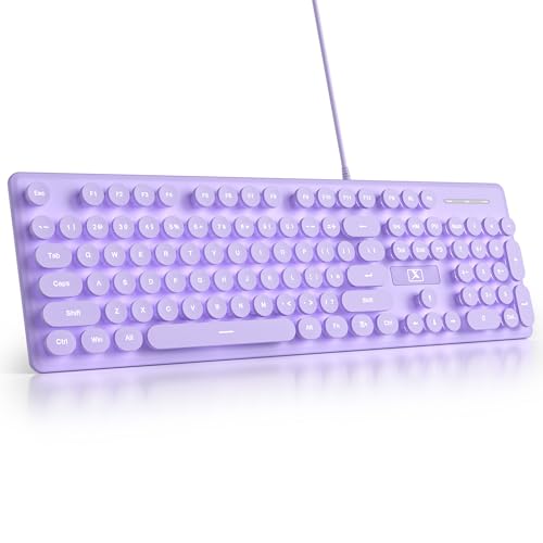 surmen Purple Quiet Keyboard Wired Retro Typewriter, Full Size Soft Keyboards with Number Pad, Round Keys, Backlit USB for Office, Desktop, Laptop(Purple) - color: Purple