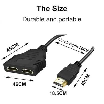 HDMI Splitter 1x2 1080P HDCP 1.4 Compatible with Dual Monitors/TVs/PS5/Xbox - 1 in 2 Out HDMI Duplicator for Mirror Mode, Extended Desktop (2-Pack Black Adapter Cable)
