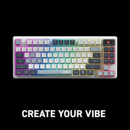 msi Forge GK600 TKL Wireless Sky - Mechanical Linear SWITCHES - Dye-Sublimated PBT Keycaps, Anti-Slip Base, RGB LED, USB 2.0, Bluetooth, 2.4 GHz - Tenkeyless - style: FORGE GK600 TKL W SKY US