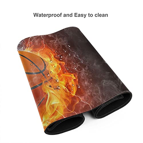 Desk Mat,Basketball Fire and Water Gaming Mouse Pad,XXL Extended Mouse Pad Mat for Office,Computer,Keyboard with Non-Slip Base Stitched Eges Mousepad 35''×15.7''×0.12'' - color: Basketball Fire and Water