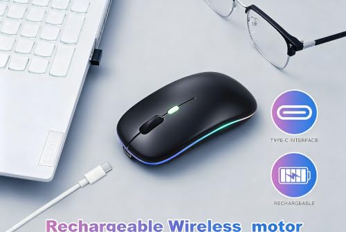 Wireless Bluetooth Mouse, Rechargeable Computer Mouse, Matte Black | Dual Mode - BT5.2 & 2.4G,Long Lasting,Silent RGB LED Mice,Slim Portable Mouse for Laptop,PC,Tablet,MacBook,iPad,Apple Devices - color: Matte Black