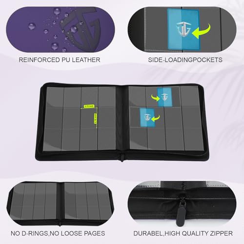 12 Pockets Trading Card Zipper Binder for 720 Cards| Secure Side Loading Pockets | Trading Card Album Folder | Compatible with YuGiOh, MTG,Sports Cards (Purple 12) - color: Purple 12