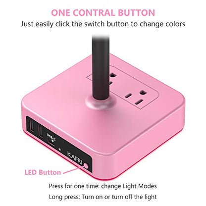 KAFRI RGB Headphone Stand with USB Charger Desk Gaming Headset Holder Hanger Rack with 3 USB Charging Port and 2 Outlet - Suitable for Gamer Desktop Table Game Earphone Accessories Girlfriend Gift - color: Pink