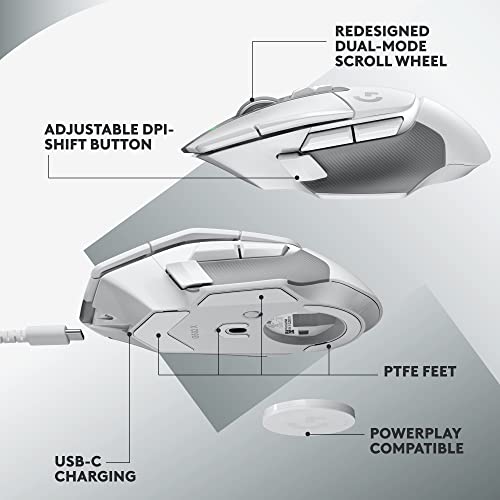 Logitech G502 X Lightspeed Wireless Gaming Mouse - White | Optical Switches, 13 Buttons, <140 hrs Battery, USB-C, Infinite Scroll Toggle, Wireless Charging Capable, for PC/MacOS - color: White, style: Wireless