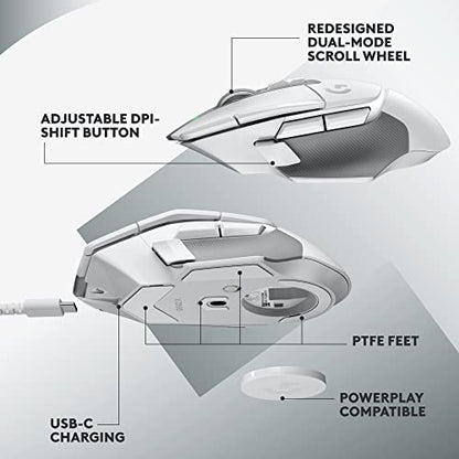 Logitech G502 X Lightspeed Wireless Gaming Mouse - White | Optical Switches, 13 Buttons, <140 hrs Battery, USB-C, Infinite Scroll Toggle, Wireless Charging Capable, for PC/MacOS - color: White, style: Wireless