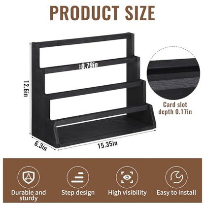 4-Tier Wooden Trading Card Display Stand, 15.3"x6.3"x12.6" Large Capacity Display Case with Deep Slots, Black Finished Wood Card Holder for Card Collection, Game Cards & Memorabilia