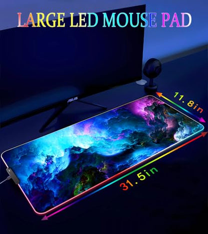 RGB Gaming Mouse Pad, Large Mousepad with Led Light, Keyboard Pad Gaming Accessories for Desk, Non-Slip Rubber Base Big Mouse Mat for Gamer, 31.5 X 11.8 Inch, Dazzling Galaxy - color: 02 Dazzling Galaxy