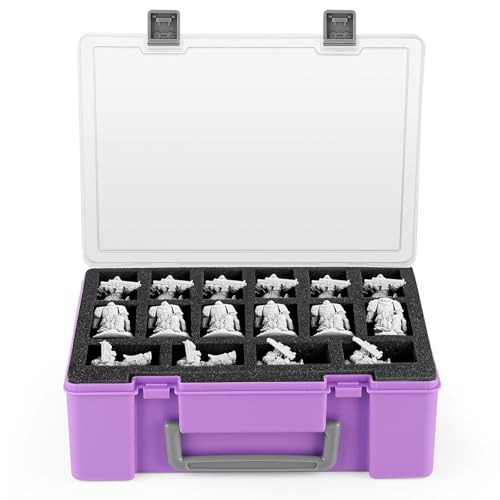Madcat Miniature Storage Carrying Figure Case - 32 Slot Figurine Minature Carrying Case with 2 Foam Layer for Miniatures Compatible with 40k, DND & More (purple) - color: purple
