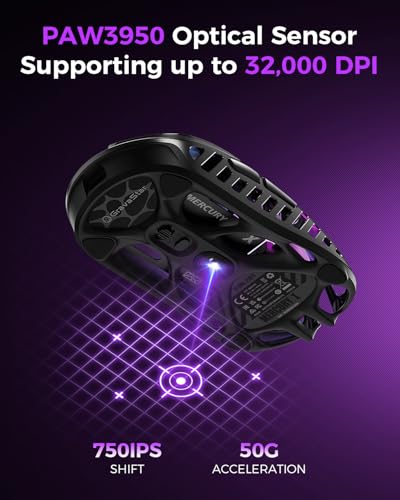 GravaStar Mercury X Wireless Gaming Mouse – 32,000 DPI PAW 3950 Sensor, 1000Hz Polling Rate, Only 49g, Magnesium Alloy Hollow Frame, RGB Lighting, 5 Programmable Buttons - color: Gray, style: 1K Polling Rate
