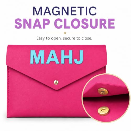 Leather Mahjong Card Clutch Pouch, 8 x 6 Inches Protective Case for American Mahjong Strategy Cards, Secure Magnetic Closure Accessories Holder, Elegant Game Night Gift (Magenta) - color: Magenta