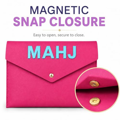 Leather Mahjong Card Clutch Pouch, 8 x 6 Inches Protective Case for American Mahjong Strategy Cards, Secure Magnetic Closure Accessories Holder, Elegant Game Night Gift (Magenta) - color: Magenta
