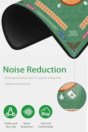 Mahjong Mat for Table, 31.5x31.5Inch American Mahjongg Table Mat (Green) | Anti-Wrinkle&Foldable Neoprene Mahjongg Travel Mat for Table with Learning Rule, Anti-Slip Noise Reduction Includes Carry Bag - color: Green