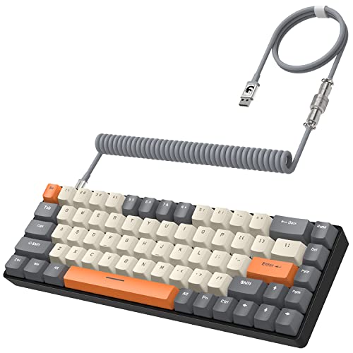 ZIYOU LANG RK-T8 Wired 65% Mechanical RGB Gaming Keyboard-Dark Gray/White | Rainbow Backlit,Anti-ghosting,TKL,Mini 68 Key,Custom Coiled C to A Cable,Tactile Blue Switch for PS4 PS5 Xbox PC Mac Gamer - color: Dark Gray White, size: 65% Keyboard