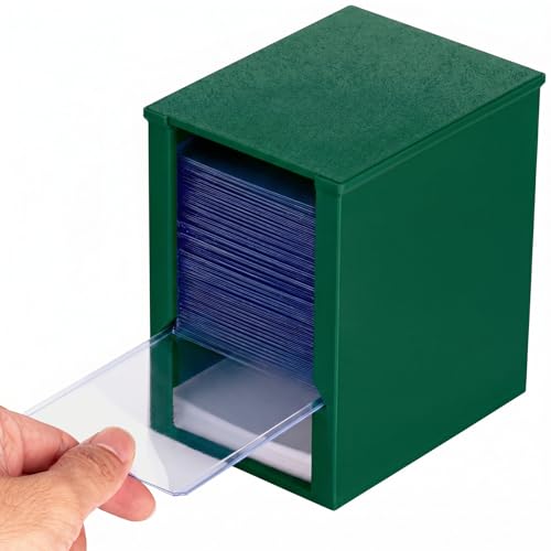Toploader Dispenser & Penny Sleeve Holder - Dual Compartment Holds 250 Penny Sleeves & up to 50 Top Loaders, Stackable Card Storage Box with Dustproof Lid (Green) - color: Green