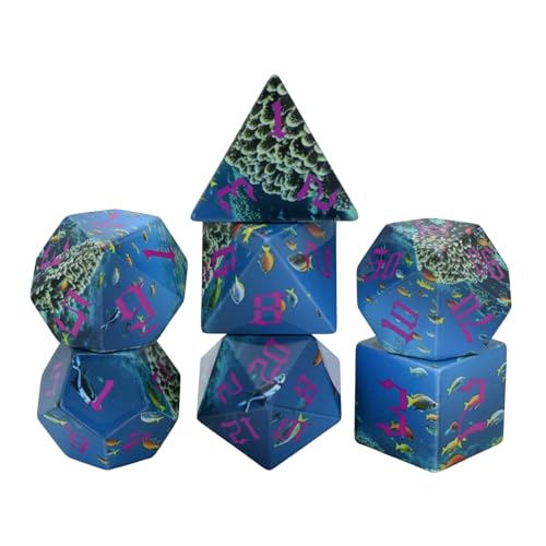 Ocean Theme 7-Piece Resin Dice Set - Polyhedral Dice with Coral & Fish Design for Tabletop RPG, Fantasy Gaming & Role-Playing Game Accessories(Ocean World) - style: Ocean World