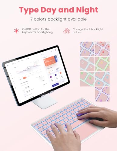 LAMA Backlit Bluetooth Touchpad Keyboard for iPad Pro/Air/Mini, Ultra-Slim Rechargeable Wireless Keyboard and Mouse for iPhone 15/14/13 Pro/Samsung/Tablet/PC/Laptop/iOS/Windows/Android, PK - color: Rose