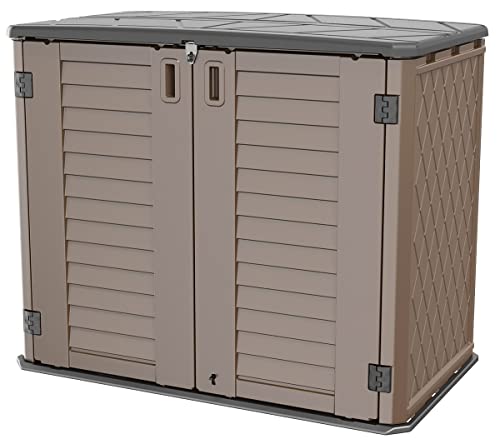 Mrosaa Horizontal Resin Storage Shed, 34 Horizontal Cu.ft Outdoor Storage Cabinet Waterproof for Garden/Backyard/Home/Pool, Lockable(34 Cu.ft-Brown) - color: Coffe Brown-26Cu.ft
