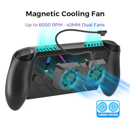 Magnetic Cooling Fan for Steam Deck for ROG Ally X for Legion Go Dual 45mm Turbo Fans Up to 6000 RPM 10-16CFM Airflow 3-Speed Portable Lightweight 45g