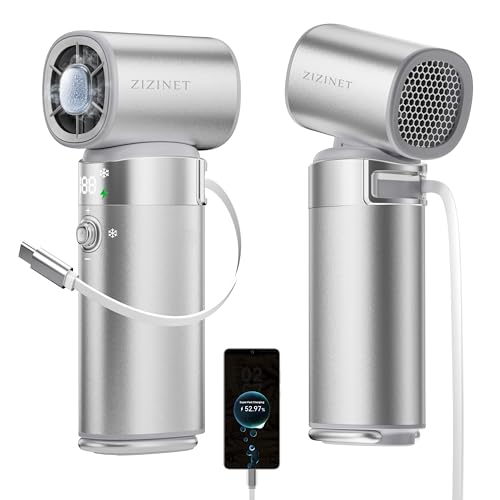 Rechargeable Handheld Fan, Ice Cooling, 10000mAh, 16500 RPM | 22.5W Fast Charging. Built-In Type-C Cable. Premium Metal Shell. 16,500 RPM Turbo. 1-100 Speeds. Theme Park Essentials. - color: Silver