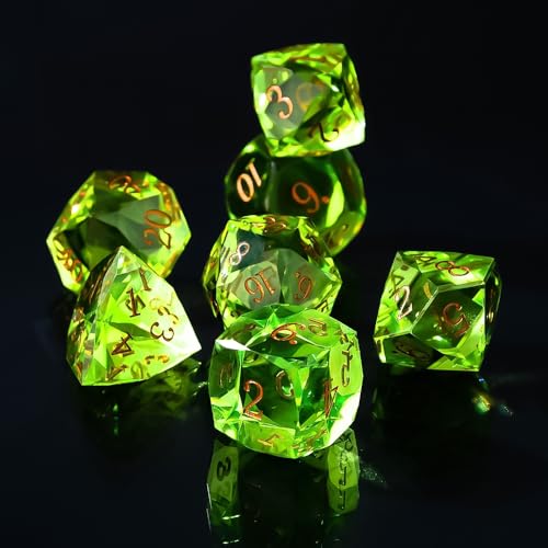 Resin DND Dice Set, 7 Pieces Handmade Sharp Edge Polyhedral Dice for Role Playing Game, Dice Accessory for D&D RPG Players and Starters d4 d6 d8 d10 d12 d20 with Gift Box (Light Green) - color: Light Green