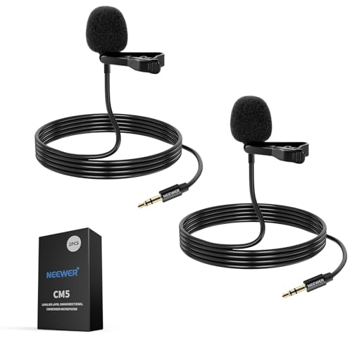 NEEWER 2 Pack Lavalier Lapel Microphone Compatible with DJI Wireless Mic Transmitters Rode Wireless GO II 2, Omnidirectional Condenser Wired Clip On Lav Mics for Stage YouTube Live Streaming, CM5 | Compatible with DJI Wireless Mic Transmitters Rode GO II