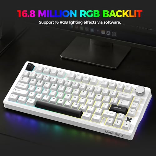 DAREU FLEX75 Gasket Wireless Mechanical Keyboard with Knob | Tri-mode,Hot Swap,75% Custom Gaming Keyboard with PBT Keycaps,RGB Backlit for Mac/Win - color: White