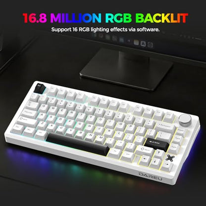 DAREU FLEX75 Gasket Wireless Mechanical Keyboard with Knob | Tri-mode,Hot Swap,75% Custom Gaming Keyboard with PBT Keycaps,RGB Backlit for Mac/Win - color: White