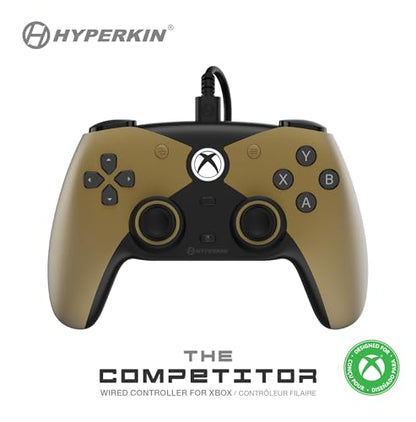 Hyperkin The Competitor Wired Controller for XBOX Series X|S, XBOX One & PC with Hall Effect Joysticks & Impulse Triggers; Symmetrical Layout & Precision D-Pad - Officially Licensed XBOX - Midas Touch - color: 골드.