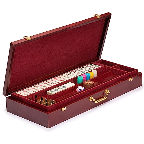 Yellow Mountain Imports American Mahjong Set – The Classic with 166 Tiles, Vintage Rosewood Veneer Case & Mahjong Accessories