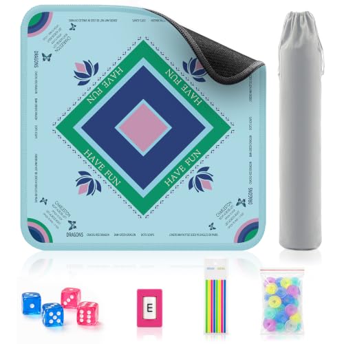 Mahjong Mat Set for American Mahjong, 32.4”x32.4” Non-Slip Waterproof Mahjong Table Mat with Carry Bag, Dice, Rules Cards, Wind Marker, Scoring Chips & Tile Lookup Notes - color: Hehua-set-1