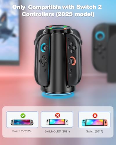 Upgraded Switch 2 Charging Dock for Nintendo Switch 2 Joycons, 4-in-1 Magnectic Controller Fast Charging Station with Adjustable 8 RGB Lights, Compact Desktop Stand for Bedroom & Gaming Setup,M - size: M-Cyberpunk Decor