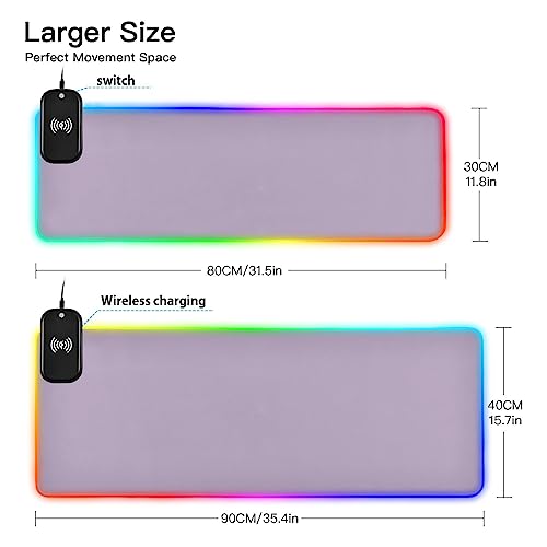 Light Violet RGB Gaming Mouse Pad, Large Mousepad with 14 Lighting Modes, Big Mouse Mat LED Extended Mouse Pad Anti-Slip, Computer Keyboard Mousepad Mat 31.5 x 11.8 Inch - color: Light Violet, size: XX-Large 31.5x11.8in