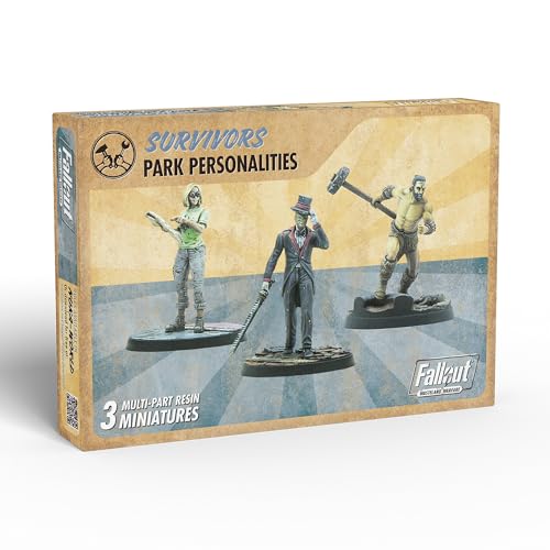Modiphius: Fallout: Wasteland Warfare - Survivors Park Personalities - 3 Miniatures, 32mm Multi-Part Resin Unpainted Figures, RPG, Scenic Bases - style: Park