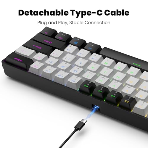 Portable 60% Mechanical Gaming Keyboard, RGB Backlit 61 Keys Ultra-Compact Game Keyboard with Mouse, Mini Wired Computer Keyboard with Red Switch for Windows, MAC, Laptop, PC - color: Black+White+Mouse