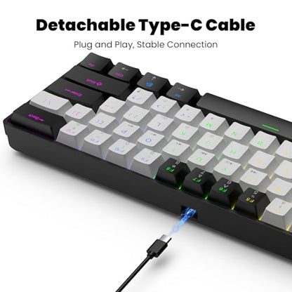 Portable 60% Mechanical Gaming Keyboard, RGB Backlit 61 Keys Ultra-Compact Game Keyboard with Mouse, Mini Wired Computer Keyboard with Red Switch for Windows, MAC, Laptop, PC - color: Black+White+Mouse