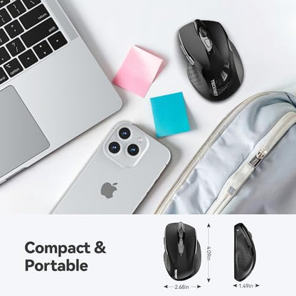 TECKNET Wireless Mouse, 2.4G Ergonomic Computer Mouse, 2600 DPI, Black | Ergonomic Design with Side Grips, Adjustable DPI, 2-Year Battery, Compact Size, USB-A Plug & Play, Wide OS Compatibility - color: Black