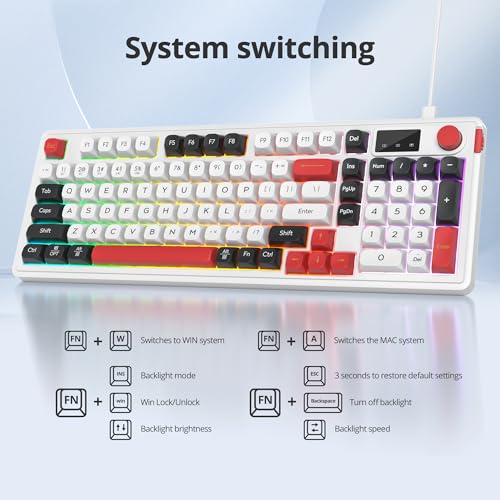 Owpkeenthy 98 Keys Gaming Keyboard with Knob, 96% Gasket Mouted Wireless Quiet Mechanical Feeling Membrane Keyboard RGB 3-Mode Wired/Bluetooth 5.0/2.4G for for Laptop Desktop(98 White) - color: 98 White