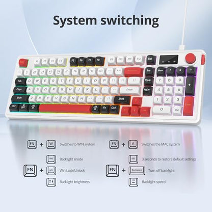 Owpkeenthy 98 Keys Gaming Keyboard with Knob, 96% Gasket Mouted Wireless Quiet Mechanical Feeling Membrane Keyboard RGB 3-Mode Wired/Bluetooth 5.0/2.4G for for Laptop Desktop(98 White) - color: 98 White