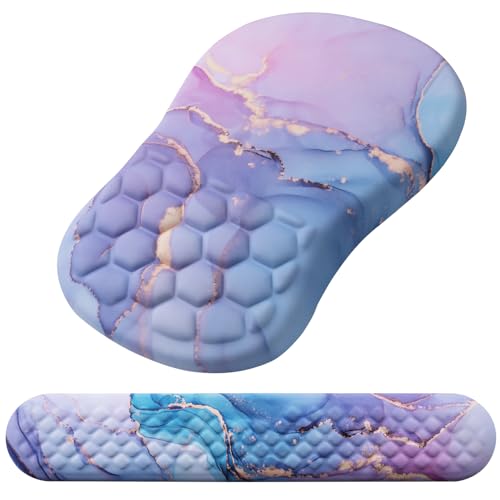 Mouse Pad Wrist Support, Laokiiy 2 in1 Keyboard Wrist Rest+ Ergonomic Mouse Pad, Non-Slip Wrist Rest for Computer Keyboard, Made Easy Typing & Relieve Wrist Pain(Blue Pink Marble) - color: Blue Pink Marble