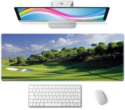 Golf Course Desk Mat Green Large Extended Mouse Pad XL Desk Pad Gaming Mousepad Keyboard Mouse Mat for Computer Laptop 31.5''X11.8'' Non-Slip Rubber Base with Stitched Edges - color: Golf Course