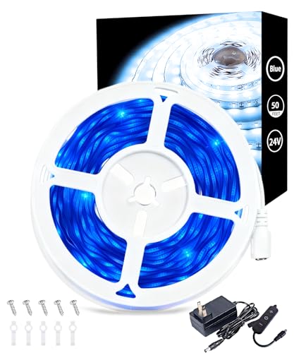 Blue 50 Feet Led Lights Strip Indoor Rope Lights Easy DIY Cuttable Strip Lights for Fish Tank Bar Room Bathroom Living Room Kitchen Ceiling Wall Vanity Mirror Decor - color: Blue, size: 50 FT