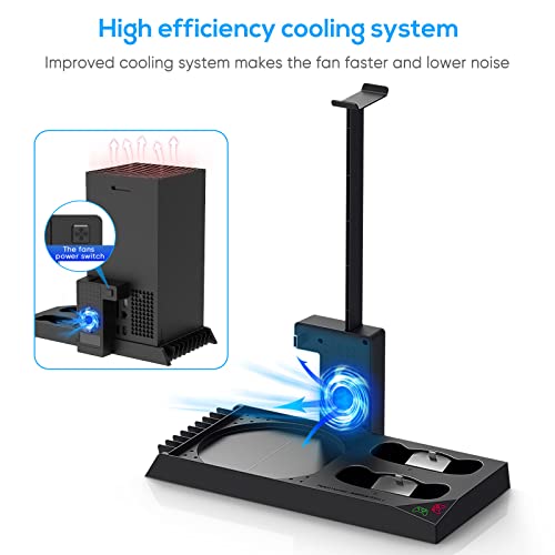 MENEEA Cooling Fan Dust Proof for Xbox Series X Console with Colorful Light Strip, Charging Stand with Cooling Fan for Xbox Series X Console and Controller