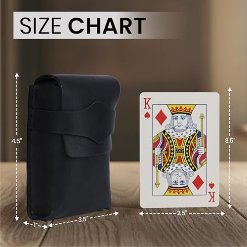 Black Leather Playing Card Case Holder, Handmade Full-Grain Leather Playing Card Storage Box, Coin Pouch Deck of Cards Case Holder Fits Poker & Bridge Size Cards, Playing Card Travel Case - color: Black