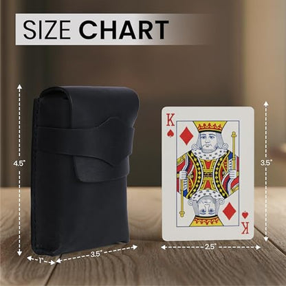 Black Leather Playing Card Case Holder, Handmade Full-Grain Leather Playing Card Storage Box, Coin Pouch Deck of Cards Case Holder Fits Poker & Bridge Size Cards, Playing Card Travel Case - color: Black