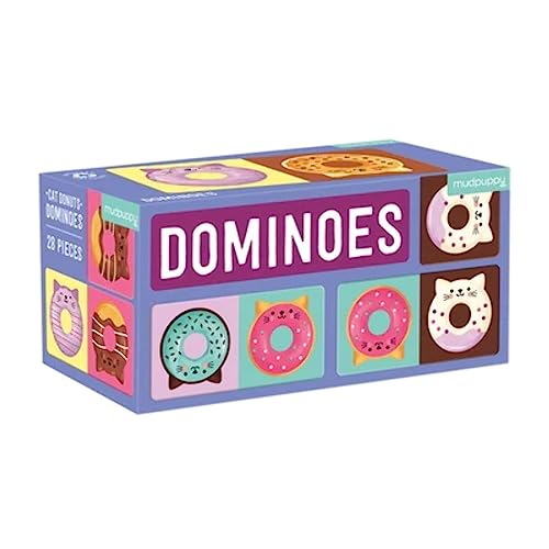 Mudpuppy Cat Donut Dominoes from Mudpuppy, Features 28 Oversized, cutely Decorated Double-Sided Dominoes, Perfect for 2-4 Players, Ages 3-8, Fun for Family Game Night! - color: Cat Donut