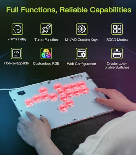TiMOVO Arcade Stick Leverless 16 Key All-Button Controller | Turbo Function, Custom RGB, for Switch/PC/PS4/PS3/Steam Deck, Hot Swap, SOCD - color: White