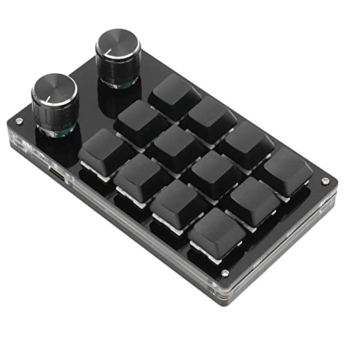 Cuifati One Handed Macro Mechanical Keyboard, 12 Key Mini Programmable Micro Keyboard, Fully Programmable Keys and 2 Knob, for, for Vista, for, for Macos(Full Black) - color: full black