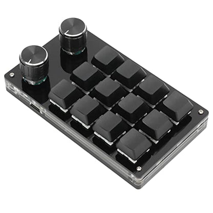 Macro Mechanical Keyboard, 12 Key Portable Mini One Handed Programmable Gaming Keypad, Multifunction DIY Plug and Play PC Keyboard with Adjustment Knob, Customized Express Keys - color: Black