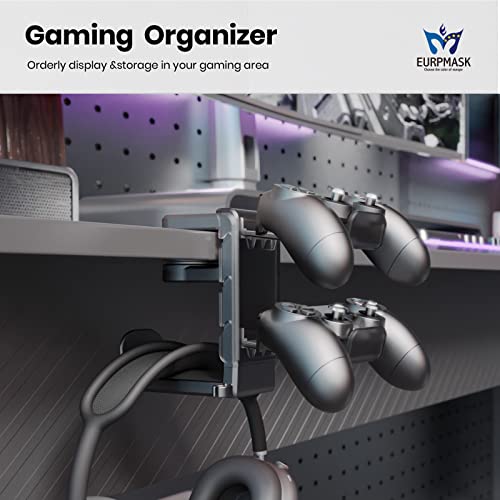 3-in-1 Headset&Controller Holder - EURPMASK Upgraded PC Gaming Headset Stand, Adjustable Clamp-on Headphone Holder,Headphone Controller Hook Under Desk w/ 360 Degree Swivel&Cable Clip Organizer-Black - color: Black Pro
